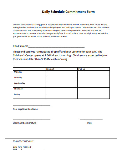 daily schedule commitment form template