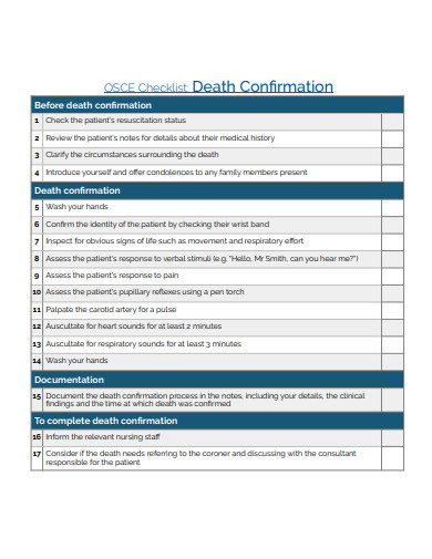 death confirmation checklist template
