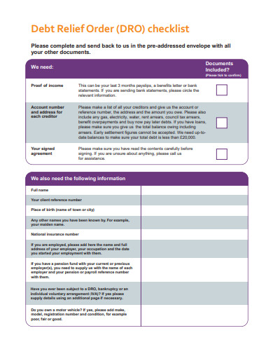 debt relief order checklist template