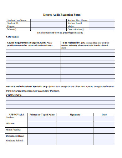 degree audit exception form template