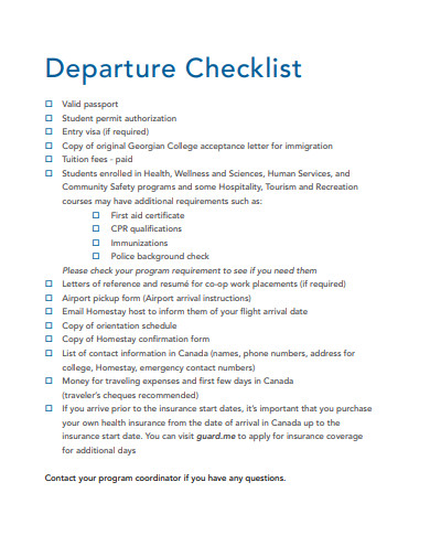 departure checklist template