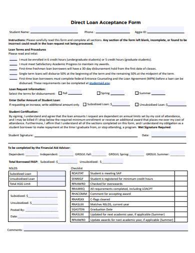 direct loan acceptance form template