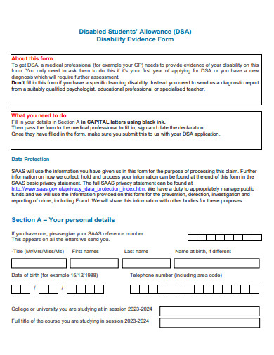 disability evidence form template
