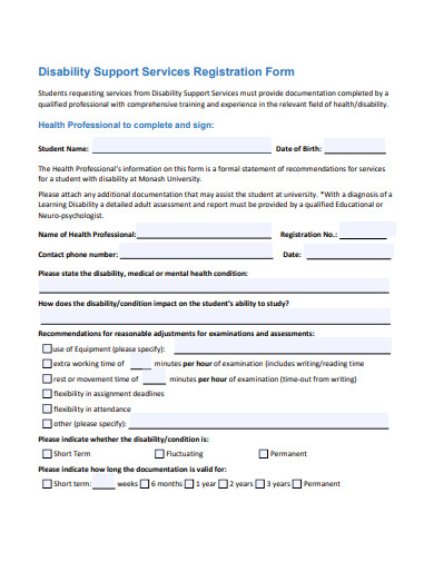 disability support services registration form template