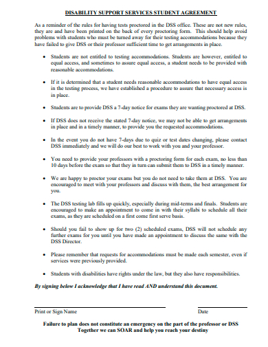 disability support services student agreement template