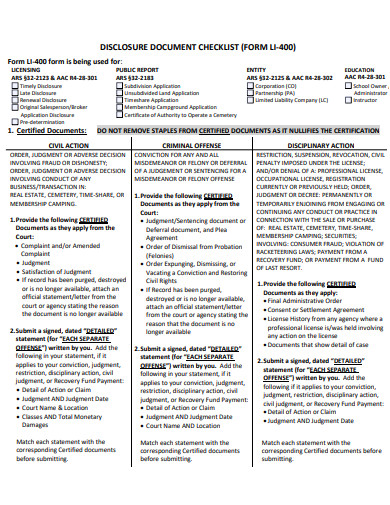 disclosure document checklist template