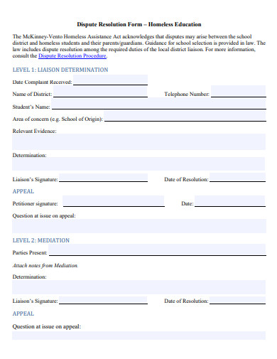 dispute resolution form template
