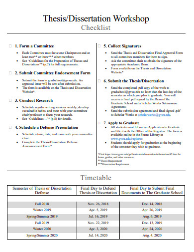 dissertation workshop checklist template