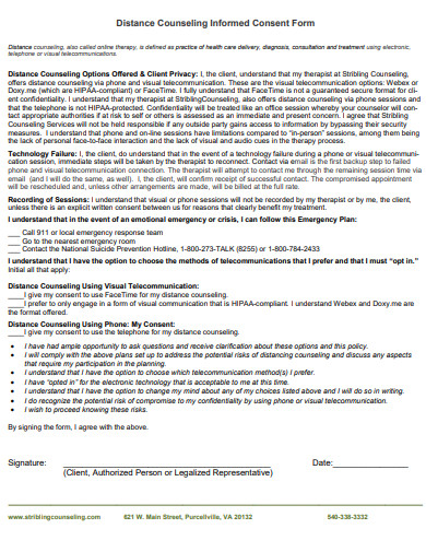 distance counseling informed consent form template