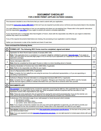 document checklist for work permit template