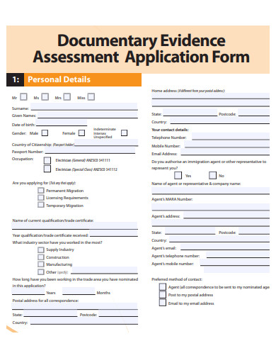 documentary evidence assessment application form template