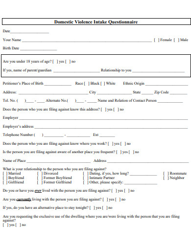 domestic violence intake questionnaire template