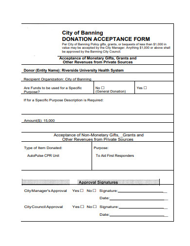 donation acceptance form template