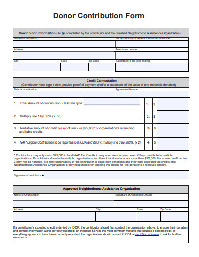 donor contribution form template
