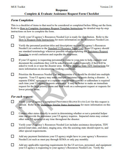 draft assistance checklist template