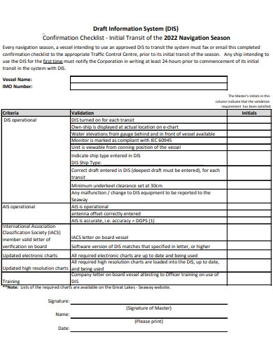 draft confirmation checklist template