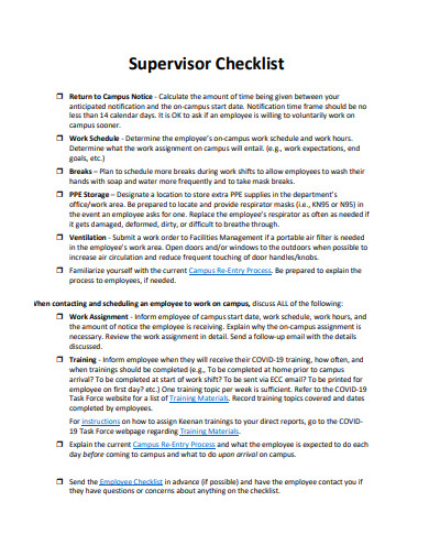 draft supervisor checklist template
