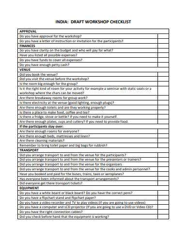 draft workshop checklist template