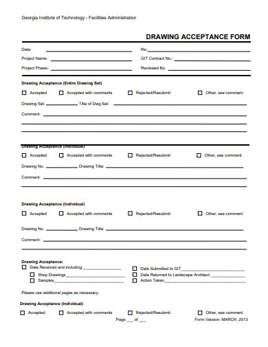 drawing acceptance form template