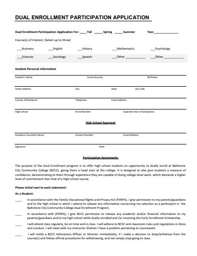 dual enrollment participation application template