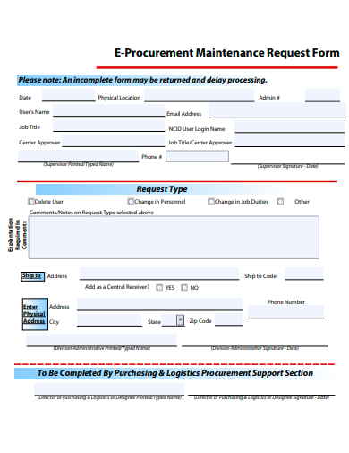 e procurement maintenance request form template