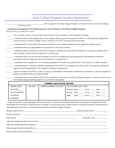 early college program student agreement template