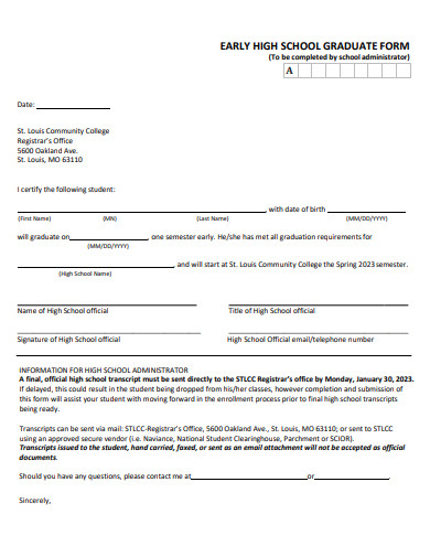 early high school graduate form template