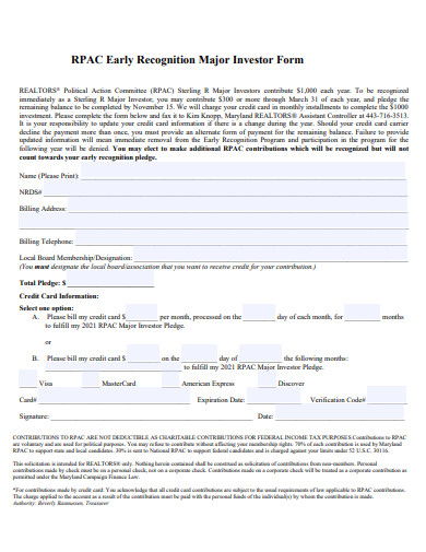 early recognition major investor form template