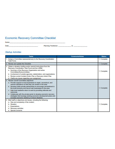 economic recovery committee checklist template