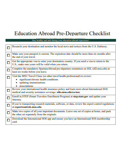 education abroad pre departure checklist template