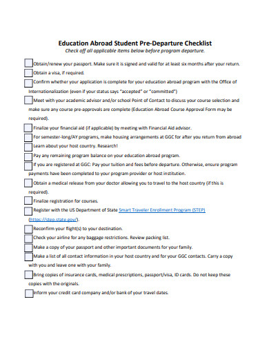 education abroad student pre departure checklist template
