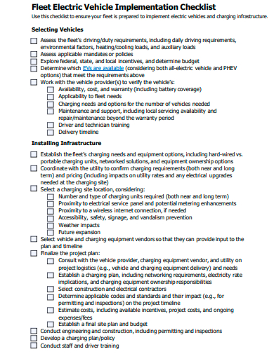 electric vehicle implementation checklist template