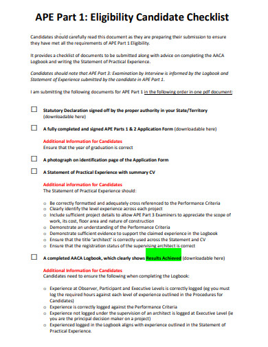 eligibility candidate checklist template