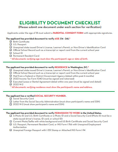 eligibility document checklist template