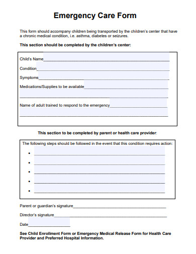emergency care form template