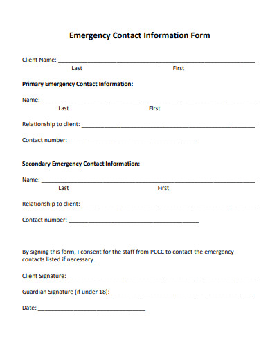 emergency contact information form template