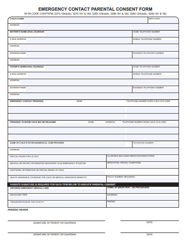 emergency contact parental consent form template