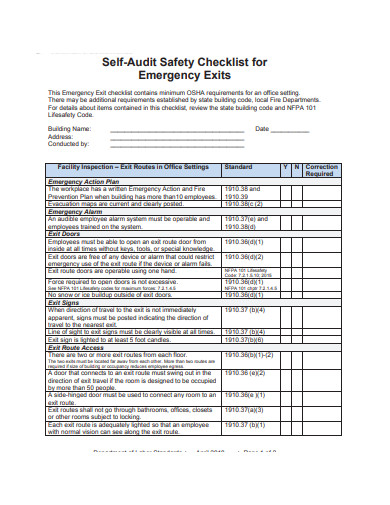 emergency exit checklist template