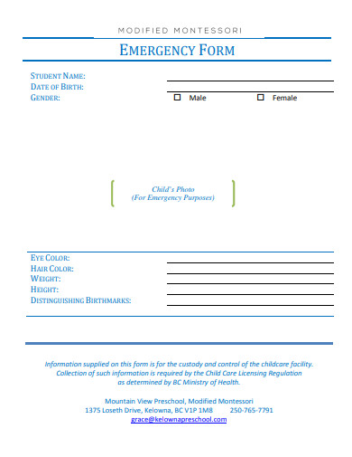 emergency form example
