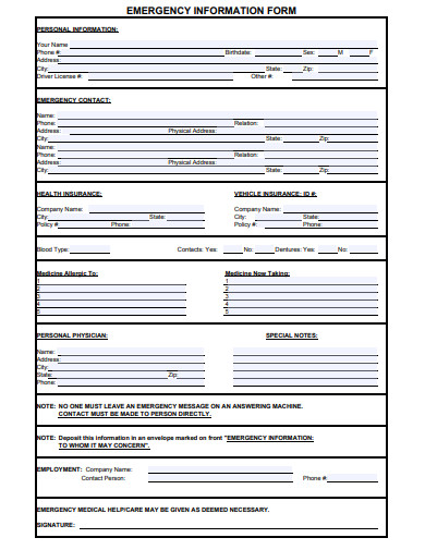 emergency information form template