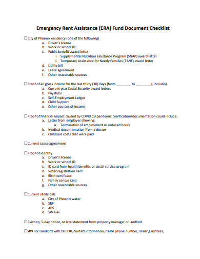 emergency rent assistance checklist template