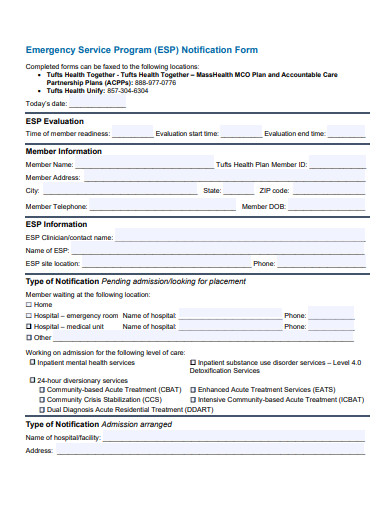 emergency service program notification form template