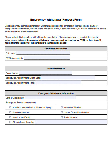 emergency withdrawal request form template