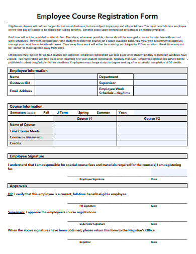 employee course registration form template