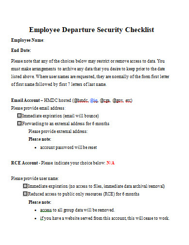 employee departure security checklist template