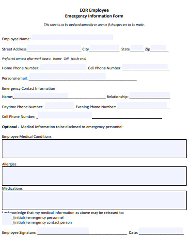 employee emergency information form template