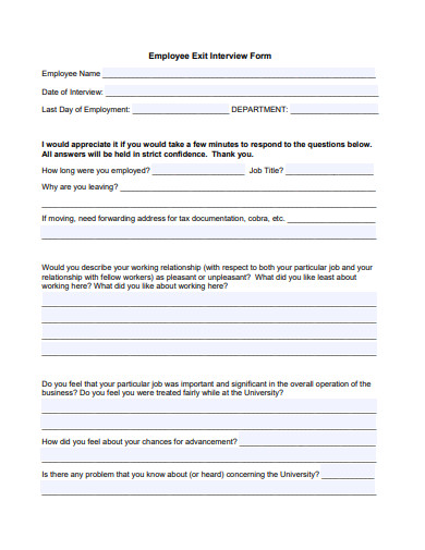 employee exit interview form template