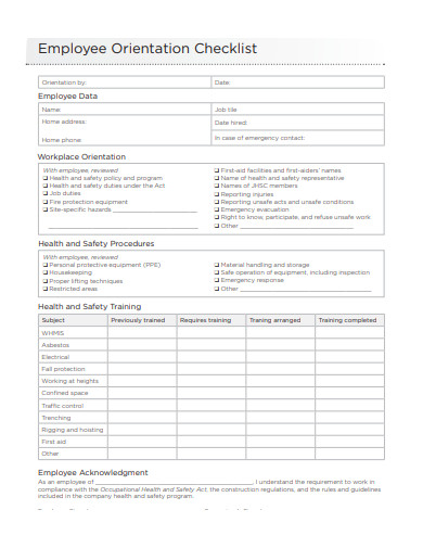 employee orientation checklist template