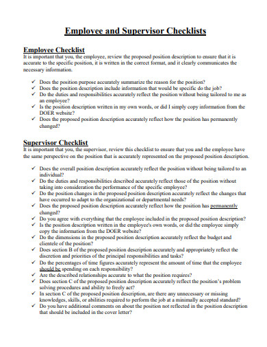 employee and supervisor checklist template