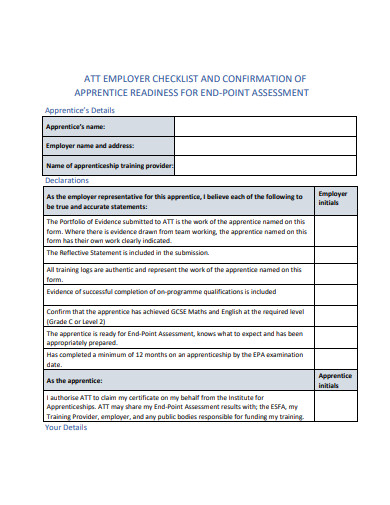 employer confirmation checklist template